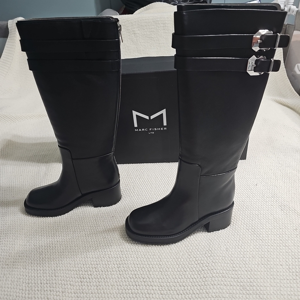 Marc Fisher Dariya Knee-high Leather Riding Boot In Black Women's Size 6M NEW